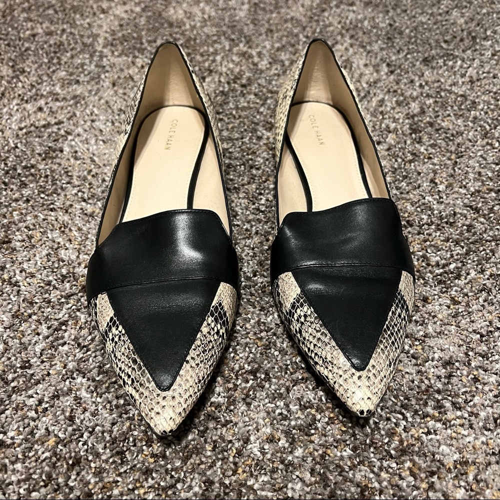 Cole Haan Snake Print Pointed Toe Block Heel